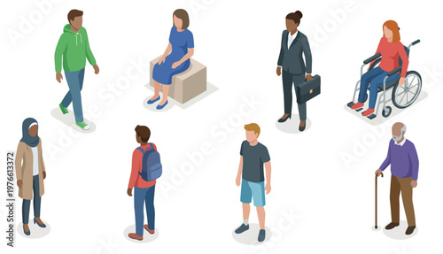People isometric vector illustration set. collection of diverse groups of men and women.