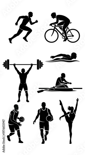 Diverse Sports Silhouettes: Action Icons of Athletes in Motion