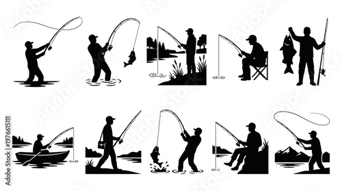 10 Man Fishing Silhouette Vector Pack – Outdoor Hobby SVG Collection