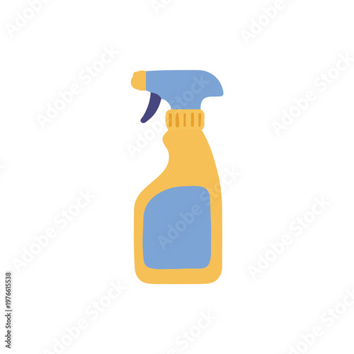 Yellow cleaning spray bottle illustration, chemical detergent sprayer icon in flat vector style