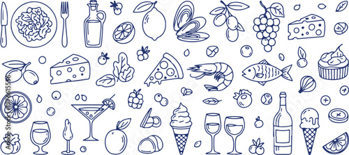 Culinary Symphony: An artistic depiction of food items, meticulously drawn in a symphony of flavors and textures. A delightful array that offers a peek into the rich world of gastronomy.