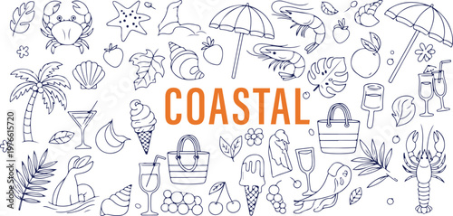 Coastal Paradise Doodle: A charming collection of coastal elements, illustrated with delicate lines, evokes the tranquility of a seaside escape.