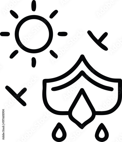 Durable product icon with sun, rain, and snow, vector illustration