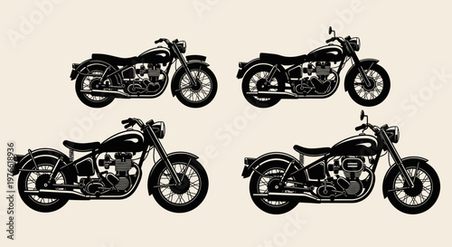 Vintage Motorcycle Silhouettes Collection: Classic Cruisers and Cafe Racers