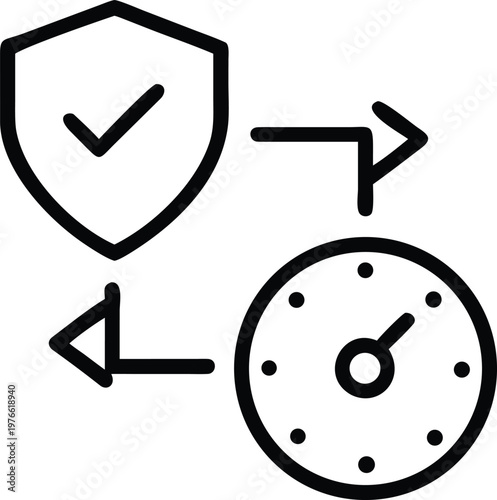 Long term reliability concept with clock and shield vector illustration