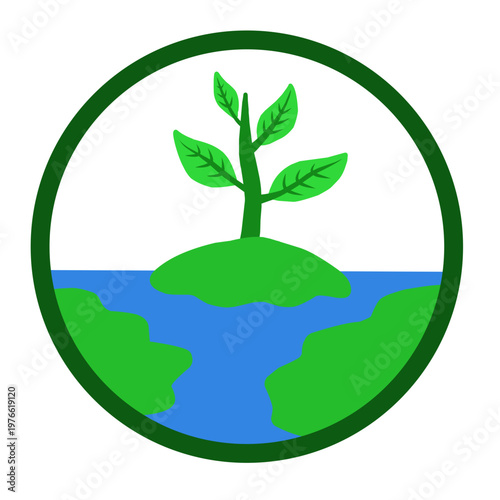 Young plant sprout growing in nature landscape icon for reforestation and environmental conservation efforts