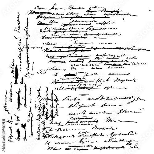 Grunge texture handwritten notes cover a page with faint words