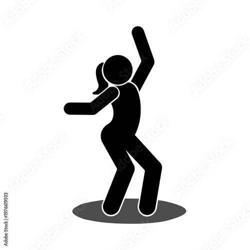 Fotografie Dancing woman icon, stick figure, woman silhouette, disco, nightclub, woman dance icon, poses and movements in isolated dance