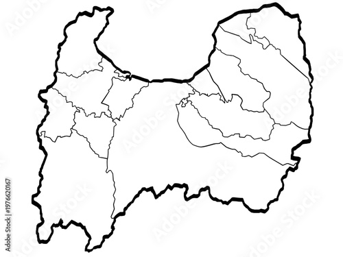 富山県地図 筆タッチ 市町村区分 和風 中部地方 日本 / A brushstroke map of Toyama prefecture 2