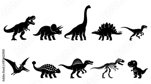 10 Dinosaur Silhouette Vector Pack – Prehistoric Animal SVG Collection