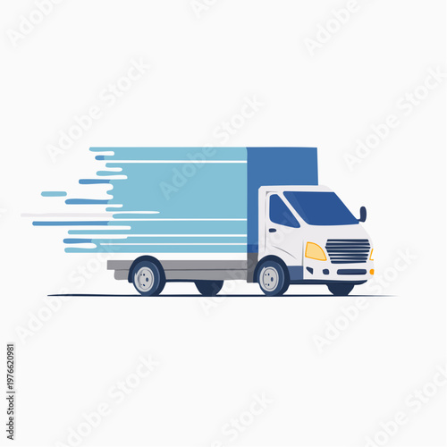 Fast delivery truck illustration with motion blur effect, representing logistics and shipping services