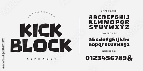 Kick block playful geometric display font with chunky cutout paper style for kids games and posters