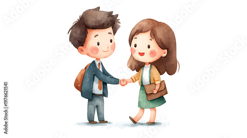 A boy and a girl are shaking hands
