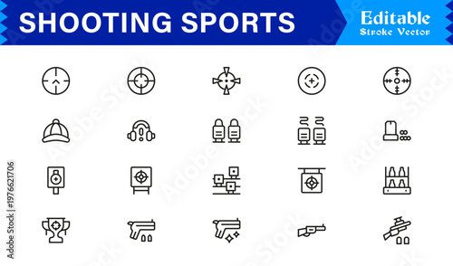 Shooting Sports Line Icon Collection Featuring Minimal, Professional, And Unique Editable Pixel-Perfect Icons For Versatile Usage