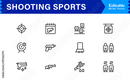 Shooting Sports Line Icon Collection Featuring Minimal, Professional, And Unique Editable Pixel-Perfect Icons For Versatile Usage