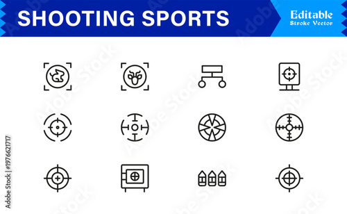 Shooting Sports Line Icon Collection Featuring Minimal, Professional, And Unique Editable Pixel-Perfect Icons For Versatile Usage
