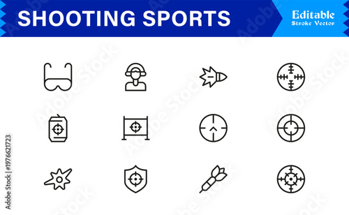 Shooting Sports Line Icon Collection Featuring Minimal, Professional, And Unique Editable Pixel-Perfect Icons For Versatile Usage
