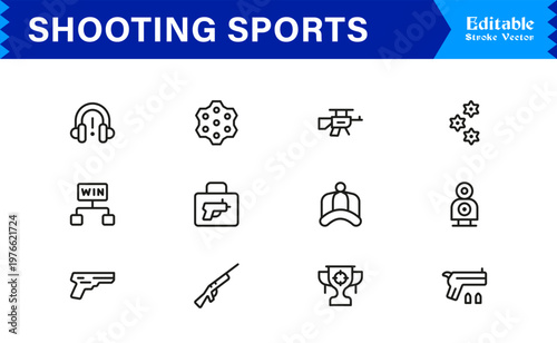 Shooting Sports Line Icon Collection Featuring Minimal, Professional, And Unique Editable Pixel-Perfect Icons For Versatile Usage