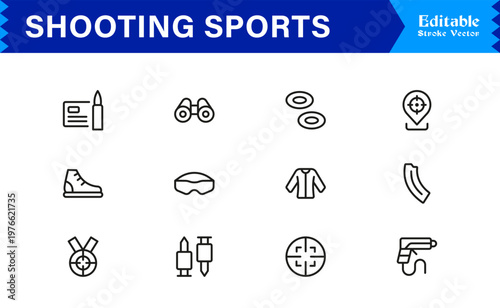 Shooting Sports Line Icon Collection Featuring Minimal, Professional, And Unique Editable Pixel-Perfect Icons For Versatile Usage