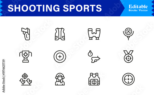 Shooting Sports Line Icon Collection Featuring Minimal, Professional, And Unique Editable Pixel-Perfect Icons For Versatile Usage