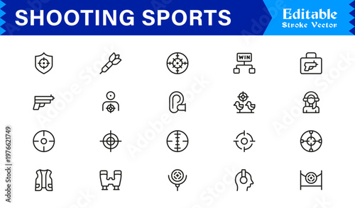 Shooting Sports Line Icon Collection Featuring Minimal, Professional, And Unique Editable Pixel-Perfect Icons For Versatile Usage