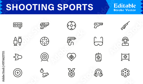 Shooting Sports Line Icon Collection Featuring Minimal, Professional, And Unique Editable Pixel-Perfect Icons For Versatile Usage
