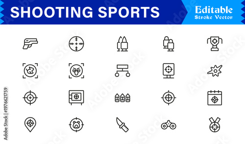 Shooting Sports Line Icon Collection Featuring Minimal, Professional, And Unique Editable Pixel-Perfect Icons For Versatile Usage