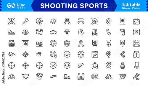 Shooting Sports Line Icon Collection Featuring Minimal, Professional, And Unique Editable Pixel-Perfect Icons For Versatile Usage