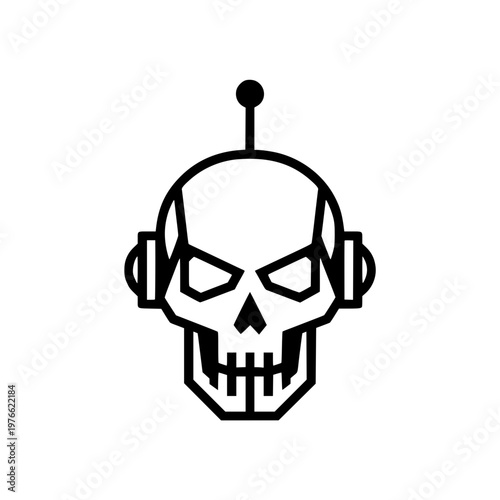 Futuristic Robot Skull Head Vector Icon with Antenna