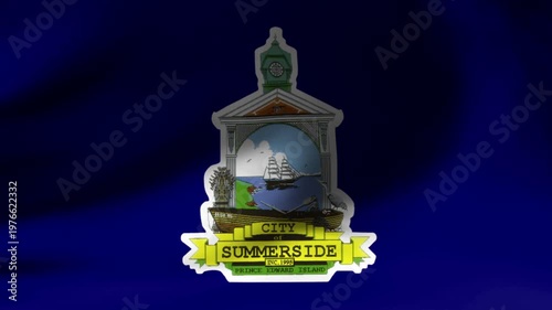 Summerside City Canada Waving Flag Close-up Real Time Loop
