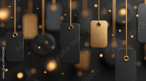 Luxury Black Friday background with matte black base, smoky texture, golden particles, abstract sale elements, minimal modern design, ultra-realistic 8K detail