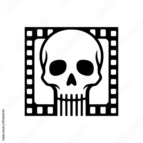 Skull logo vector with movie film strip frame