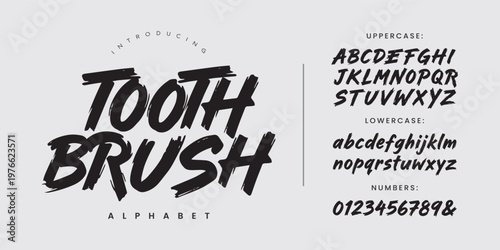 Tooth brush handwritten brush font alphabet with textured dry stroke style for urban streetwear apparel design