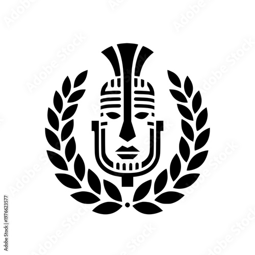 Ethnic face microphone logo illustration with laurel wreath