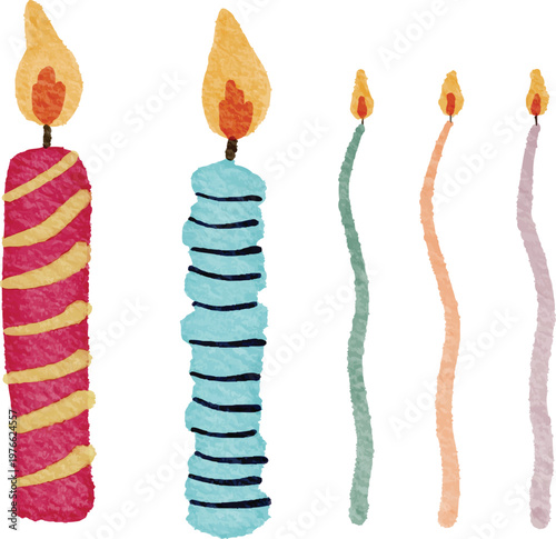 Fotografía Watercolor Birthday Candles Illustration – Hand Painted Colorful Party Candle Se