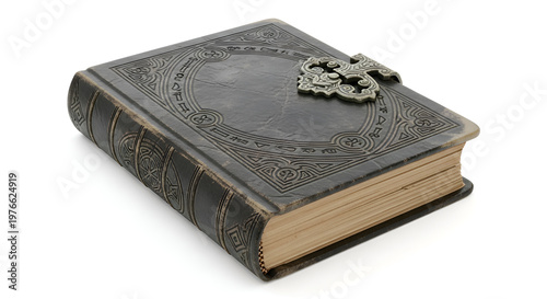 Old leather bound book with clasp.