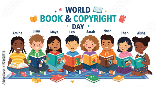 vector of children student celebrating "World Book and Copyright Day" 0013