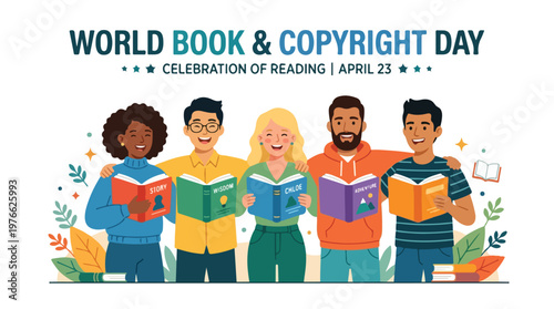 vector of people group celebrating "World Book and Copyright Day" 0012