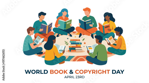 vector of people group celebrating "World Book and Copyright Day" 0013