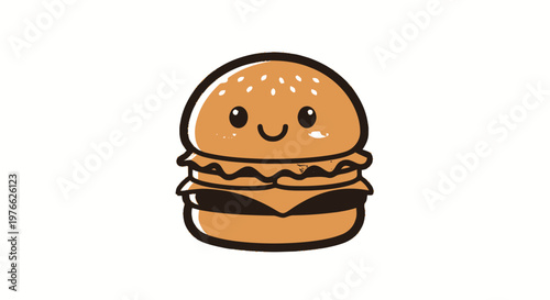 Adorable cartoon burger with a happy smiling face, isolated.