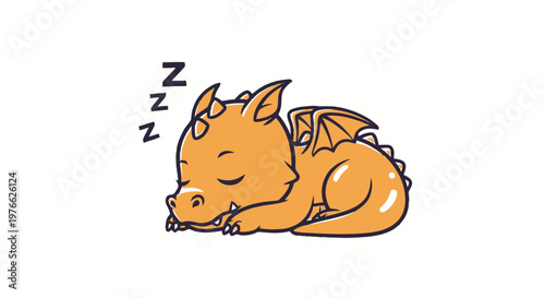 Adorable Cartoon Dragon Sleeping Peacefully with Closed Eyes and Wings.