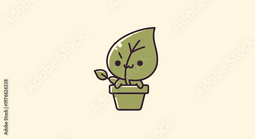 Adorable cartoon plant character sprouting from a small green pot.