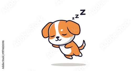 Adorable cartoon puppy sleeping soundly with closed eyes and cute expression.