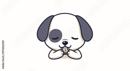 Adorable cartoon puppy with closed eyes and folded paws.
