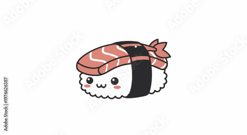 Adorable Cartoon Sushi Nigiri with Smiling Face and Cute Expression.