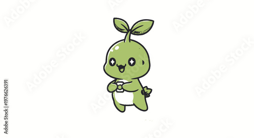Adorable cartoon sprout character with happy expression and cute design.
