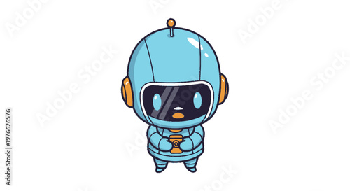 Charming Blue Robot with Friendly Expression and Cute Design.