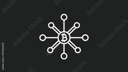 Bitcoin Cryptocurrency Network Connection Concept on Dark Background.