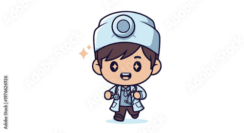 Cheerful Cartoon Doctor Ready for Medical Examination and Treatment.