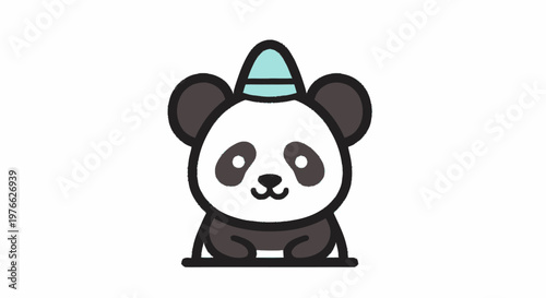 Adorable Panda Wearing a Party Hat, Cute Cartoon Illustration.